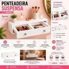 Penteadeira Suspensa MDF Branco Texteorizado, Gaveta com Divisória Removível Puxadores Cromado 60x30x13 cm