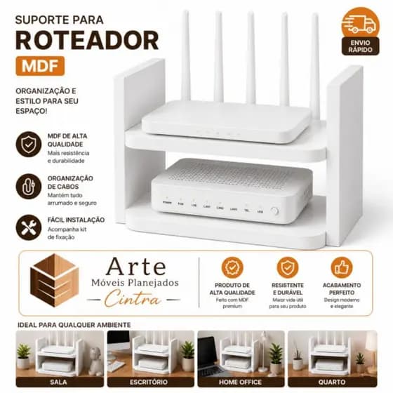 Suporte Para Roteador Wi-Fi MDF Multiuso Organização Sala Escritório