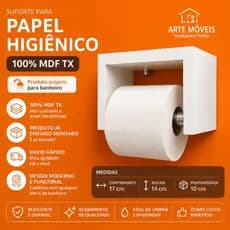Suporte papel higiênico para banheiro, 100% MDF Branco AMadeirado  Preto