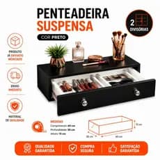 Penteadeira Suspensa MDF Preto / branco 60x30x13 Gaveta Com 2 Divisórias Removível, Quarto Decoração, Organizadora
