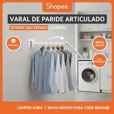 VARAL CABIDEIRO DE PAREDE ARTICULADO INTERNO EXTERNO PARA APARTAMENTO CASA 30 CABIDES 15KG COISAS DIFERENTES PARA CASA