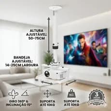 SUPORTE PARA MINI PROJETOR DE TETO COM BANDEJA COM ROTACAO 360º  COM INCLINACAO 15º E AJUSTE DE ALTURA
