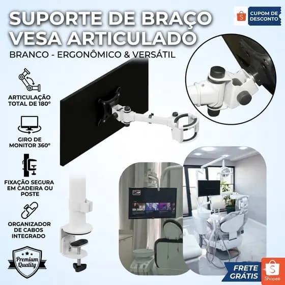 SUPORTE MONITOR TRIARTICULADO ATÉ  32 POLEGADAS COM INCLINAÇÃO PARA FIXAÇÃO EM TUBO