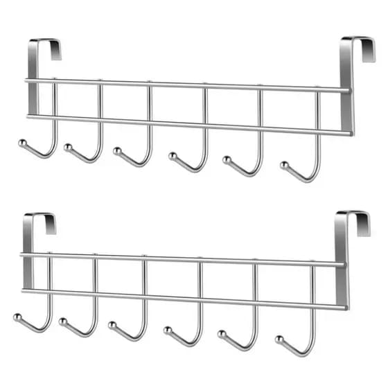 Kit 2 Unidades – Suporte com 6 Ganchos de Metal para | Porta de Armário | Prático e Resistente