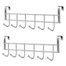 Kit 2 Unidades – Suporte com 6 Ganchos de Metal para | Porta de Armário | Prático e Resistente