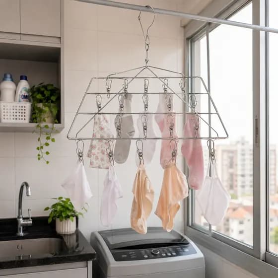 Suporte Varal de Meias Inox Cabide com Prendedores | Ideal para Apartamentos e Lavanderias