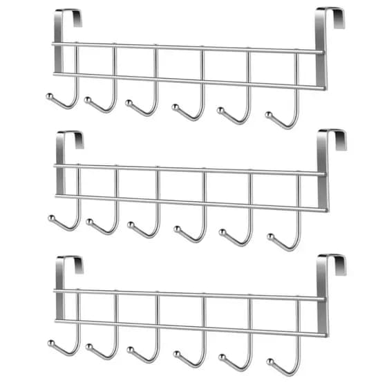 Kit 3 Unidades – Suporte com 6 Ganchos de Metal para Porta de Armário (Organização Inteligente)