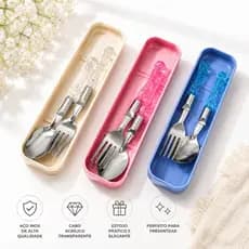 Talher Portátil Inox Com Estojo – Kit Colher e Garfo Reutilizável Para Cozinha e Jantar