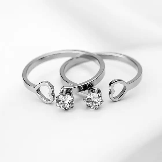 Anel Aço Inoxidável Acessório Feminino [Prateado]– Anel Solitário com Coração Vazado Pedra Zircônia