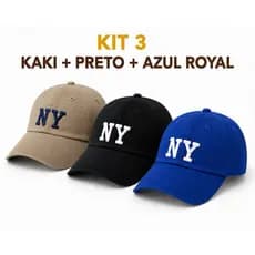 Kit 3 Bonés NY Ajustáveis Perfeitos para Moda Urbana e Esportiva Aba Curva Extremamente Confortáveis