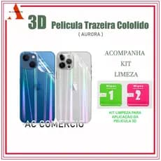 Película Traseira Aurora Cerâmica Flexível 3D Para  6 7 8 Plus X XS MAX 11 12 13 Promax