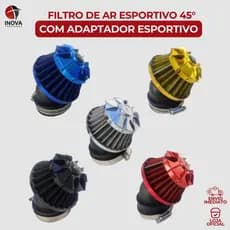 Filtro De Ar Esportivo Moto 45 Graus Com Adaptador Universal