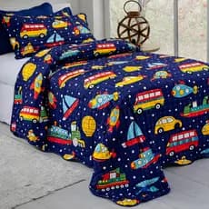 Cobre Leito Solteiro Infantil 02 Peças Colcha Menino Menina Kids Estampada Cama Box Bouti Princesa Astronauta