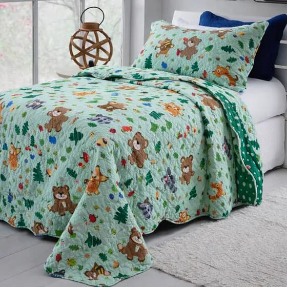 Cobre Leito Solteiro Infantil Dupla Face 2 Peças Colcha Kids Estampada Quarto Criança Safari Fazendinha Animais
