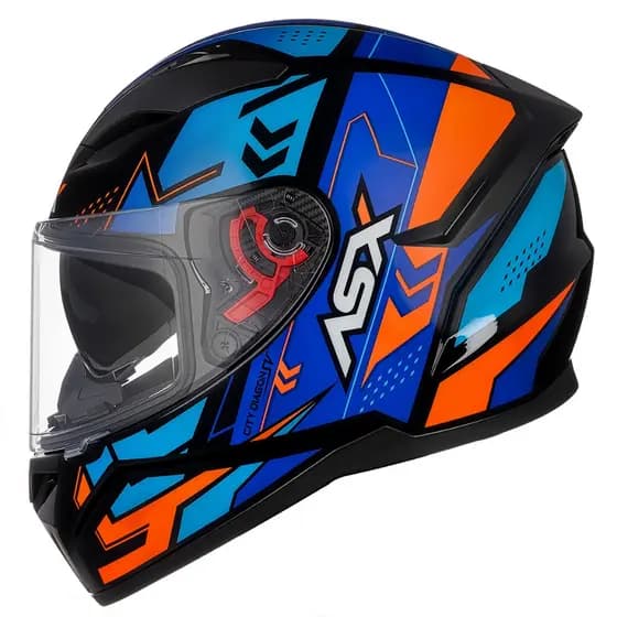 Capacete Moto Asx City Diagon Sv Preto Brilho Azul Vermelho Com Óculos Interno