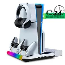 Base Cooler Para Ps5 Slim Fat Carregador Suporte Controles Led Rgb
