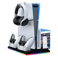 Base Para Ps5 Slim Fat Cooler Suporte Controle Jogos Led Rgb