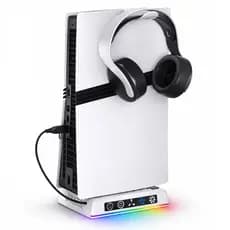 Base Suporte cooler para Ps5 Pro Slim Fat Suporte Fone LED RGB