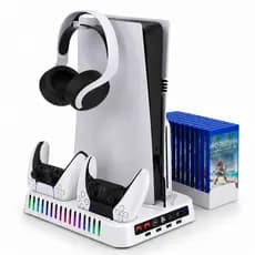 Base Cooler Para Ps5 Fat Slim Pro Com Carregador Duplo Dualsense/edge Suporte Headset Organizador De Jogos Mídia Física