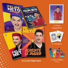 Megapack Felipe Neto completo com 4 livros oficiais + pôster autografado + tatuagens + Marca páginas