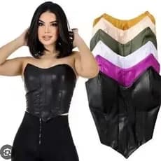 BLUSA CROOPED CAMISETA TOMARA QUE CAIA COM BOJO FAIXA CORSET BICO CIRRÊ COURO COURINHO FAKE
