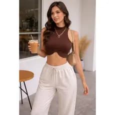 Blusa Cropped Gola Alta Aro Com Bojo Poliamida Sem Amarração Bloguerinha Gringa Moda Mais Vendido