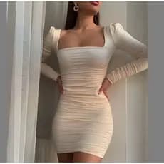 vestido feminino drapeado / com manga princesa / curto ( AGHATÁ ) 002