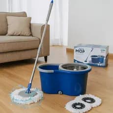 Mop Giratório Balde Cesto Inox Esfregão Microfibra Alça Clean Tech 360 Mop Pro Limpeza Rodinhas
