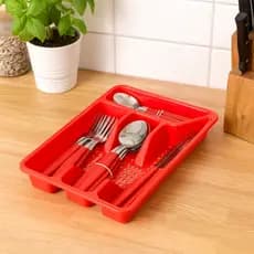 Jogo de Faqueiro 25 Peças Aço Inox com Porta Talher Prático - Vermelho Preto Branco - Escolha o seu!