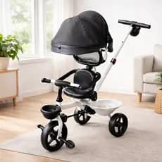 Triciclo Infantil com Empurrador Comfort Branco Seguro Capota Assento Anatômico Confortável