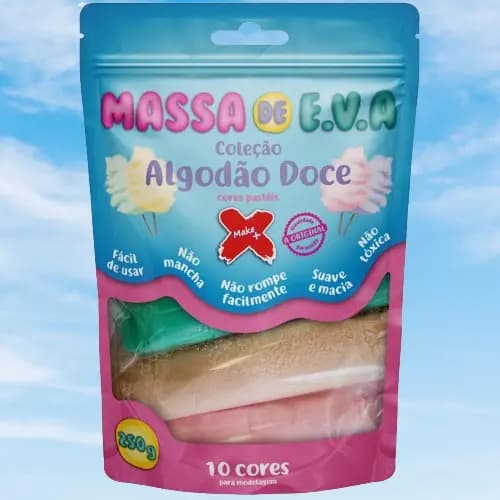 Massa de Modelar E.V.A Lisa Algodão Doce Make Mais para Artesanato 10 Cores 250g