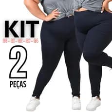 Kit 2 Calças Legging Plus Size Feminina Leg Suplex Cintura Alta Tecido Grosso Costura Reforçada Fitness Levanta Bumbum
