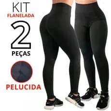 Kit 02 Calças Legging Flanelada Leg Peluciada Levanta Bumbum Zero Transparência