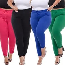 Calça Feminina Plus Size Cintura Alta Jogger Tecido Duna