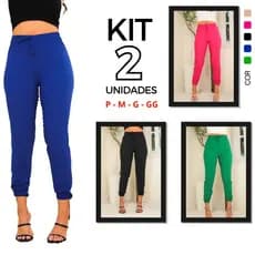 Kit C/ 02 Calças Jogger Feminina Cintura Alta  Duna Lisa Tecido Leve