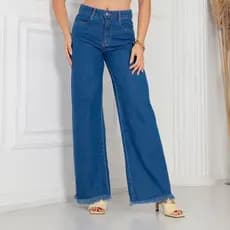 Calça Jeans Wide Leg Feminina Pantalona Cintura Alta