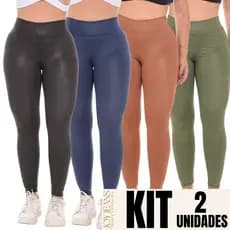Kit 2 Calça Legging Cirre Cintura Alta Feminina Leg Brilhosa Levanta Bumbum