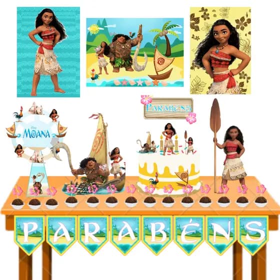 Kit festa em casa só um bolinho princesa Moana Adulta decoração aniversário infntil