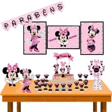 Kit monta facil Minnie Rosa decoração aniversário festa em casa mesversario