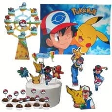 kit festa em casa só u m bolinho Pokemon decoração aniversário topo de bolo