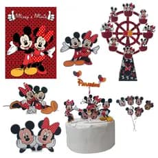 Kit festa em casa só um bolinho Mickey e Minnie decoração aniversário topo de bolo  mesversario