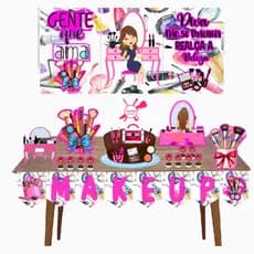 Kit decoração aniversario maquiadora maquiagem rosa make up monta facil só um bolinho