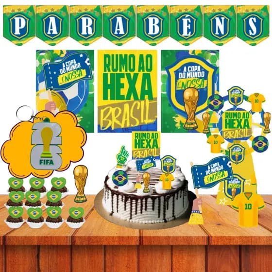 Kit festa decoração Copa do Mundo Brasil + chaveiro troféu 26 festa aniversario