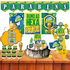 Kit festa decoração Copa do Mundo Brasil + chaveiro troféu 26 festa aniversario