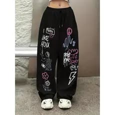 Calça Moletom  Streetwear Elementos Gráficos “I like you”