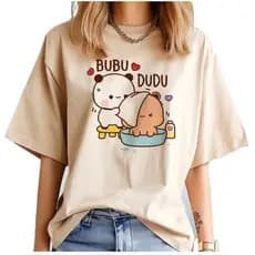 Camiseta Bege Ursinhos Namorados Bubu e Dudu Vareadas Estampas