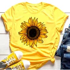 Camiseta Amarela Gira Sol Vareadas Estampas Novo!
