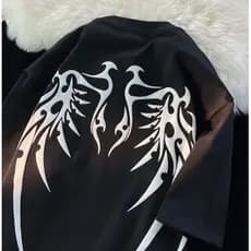 Camiseta Estilo Europeu e Americano  Street Asas Esqueleto Tendência Algodão!