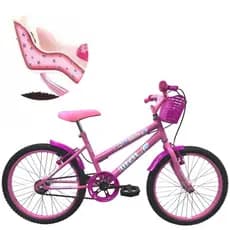 Bicicleta Infantil Aro 20 Feminina + Cesta + Cadeira de boneca