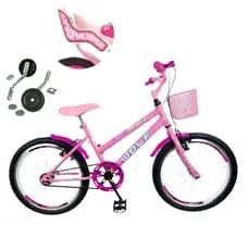 Bicicleta Infantil Aro 20 Feminina + Aro Aero + Cesta + Cadeira de boneca + Rodinhas